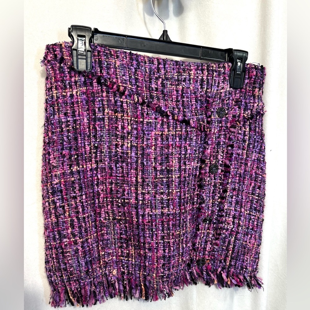 💜💜ZARA PURPLE MULTI METALLIC TEXTURED WEAVE TWEED SKIRT-💜💜NWT - Picture 12 of 16